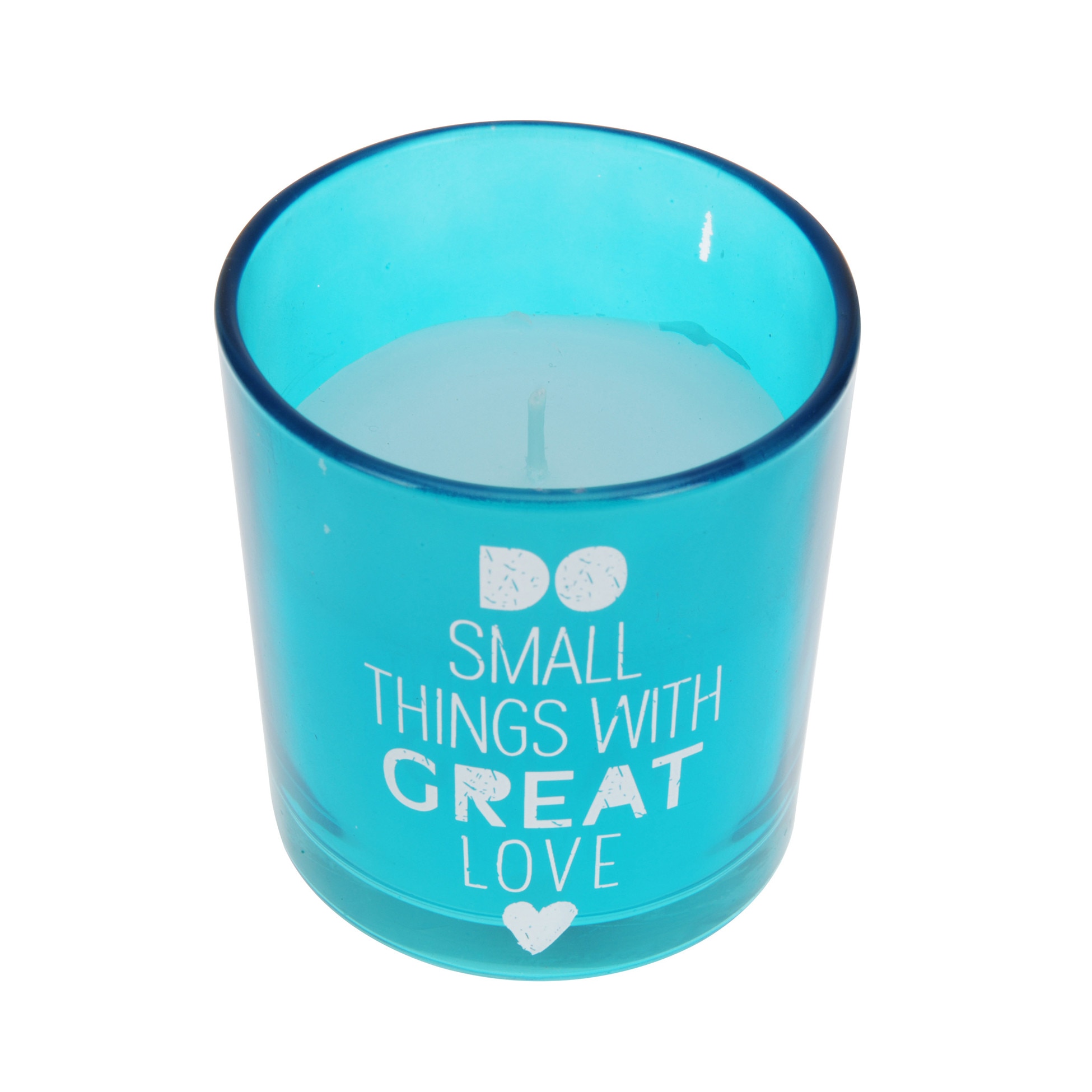 Lumanare in pahar sticla color, mesaj imprimat, 10 cm