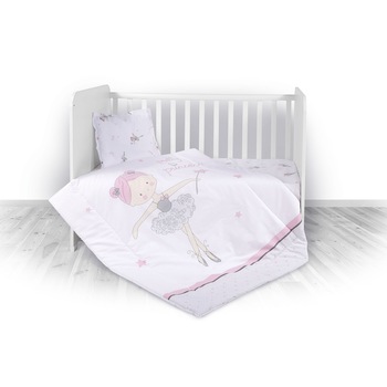 Lenjerie patut Lorelli Classic, 4 piese, 60 x 120 cm, Balerina, Alb/Roz Lenjerie patut Lorelli Classic, 4 piese, 60 x 120 cm, Balerina, Alb/Roz
