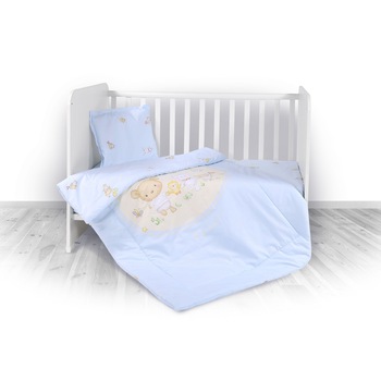 Lenjerie patut Lorelli Classic, 4 piese, 60 x 120 cm, Animalute, Albastru Lenjerie patut Lorelli Classic, 4 piese, 60 x 120 cm, Animalute, Albastru