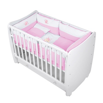 Lenjerie patut Lorelli Classic Jersey, 15 piese, cu broderie, 60 x 120 cm, Balerina, Alb/Roz Lenjerie patut Lorelli Classic Jersey, 15 piese, cu broderie, 60 x 120 cm, Balerina, Alb/Roz