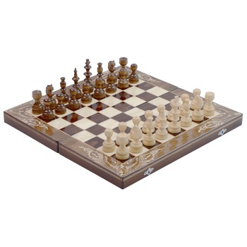 Joc Sah si Table din Lemn, Lucrat Manual, 44x44 cm, Maro cu Alb Joc Sah si Table din Lemn, Lucrat Manual, 44x44 cm, Maro cu Alb