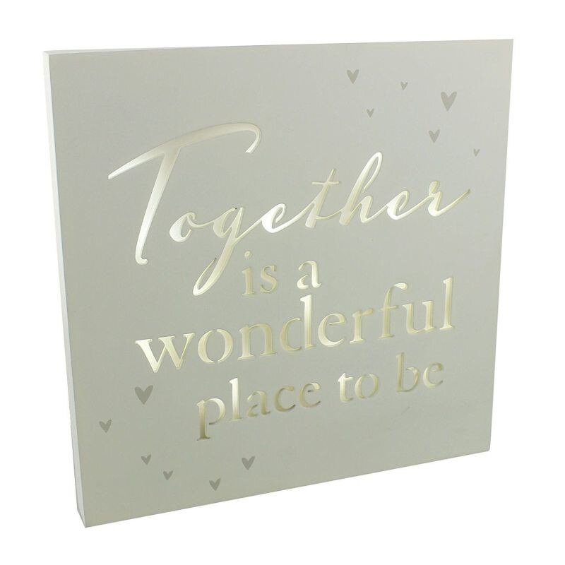 Placa decorativa, Amore by Juliana, din lemn, alba, light up, 