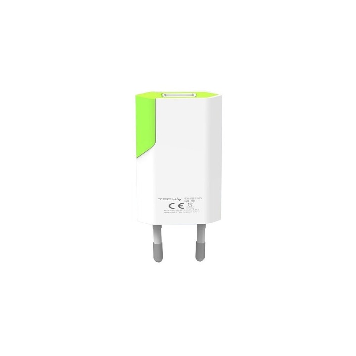 Techly hálózati töltő, vékony, USB, 5V, 1A, fehér/zöld
