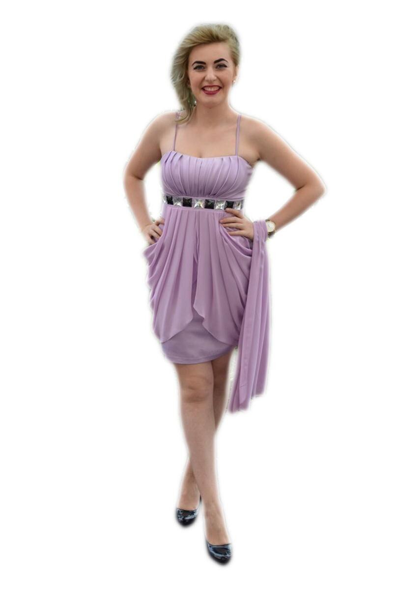 Rochie scurta de ocazie,tul si dantela, croiala clasica,D&J Exclusive, Mov deschis