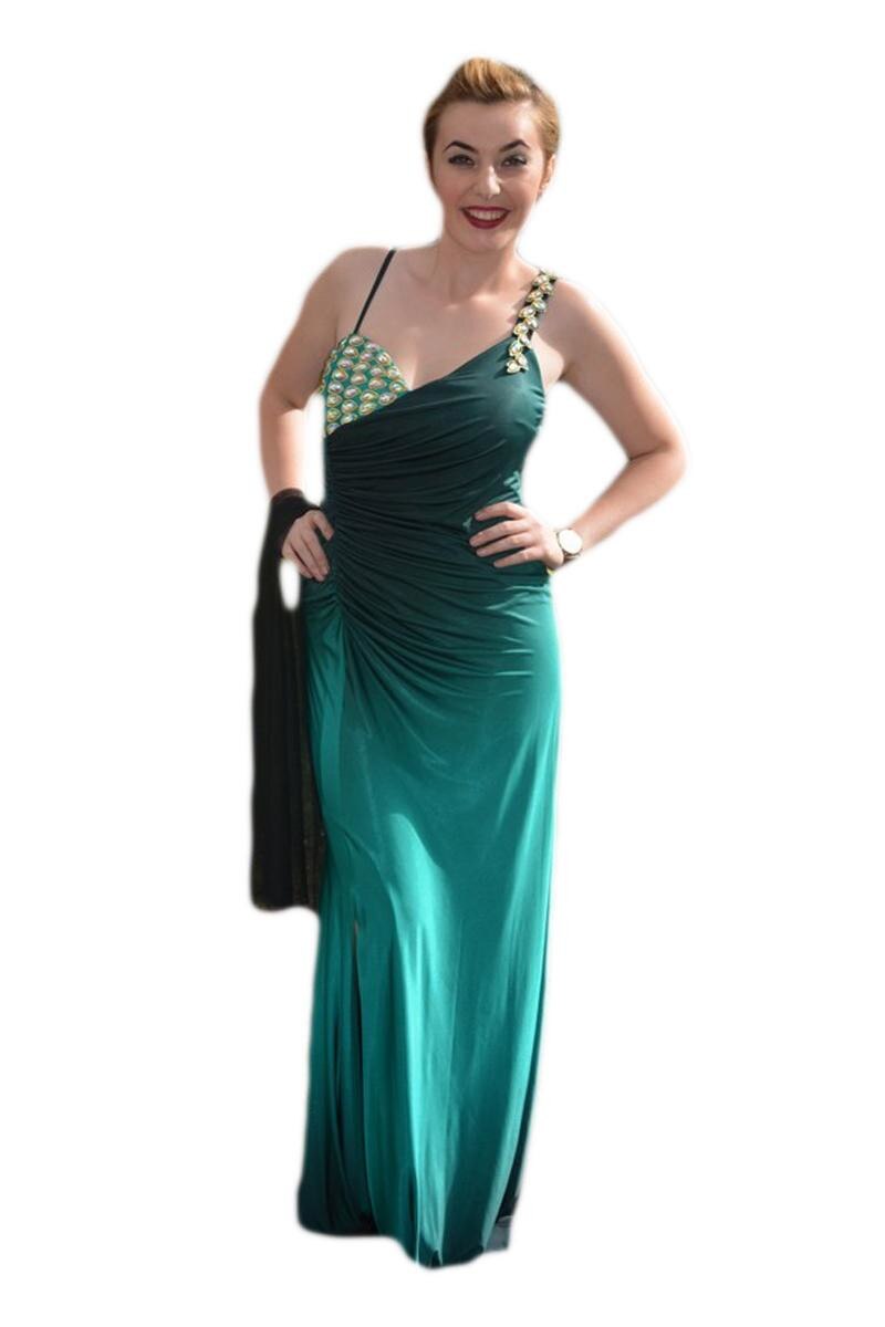 Rochie magnifica, tinereasca, moderna, cu pietre mari, D&J Exclusive, Turcoaz