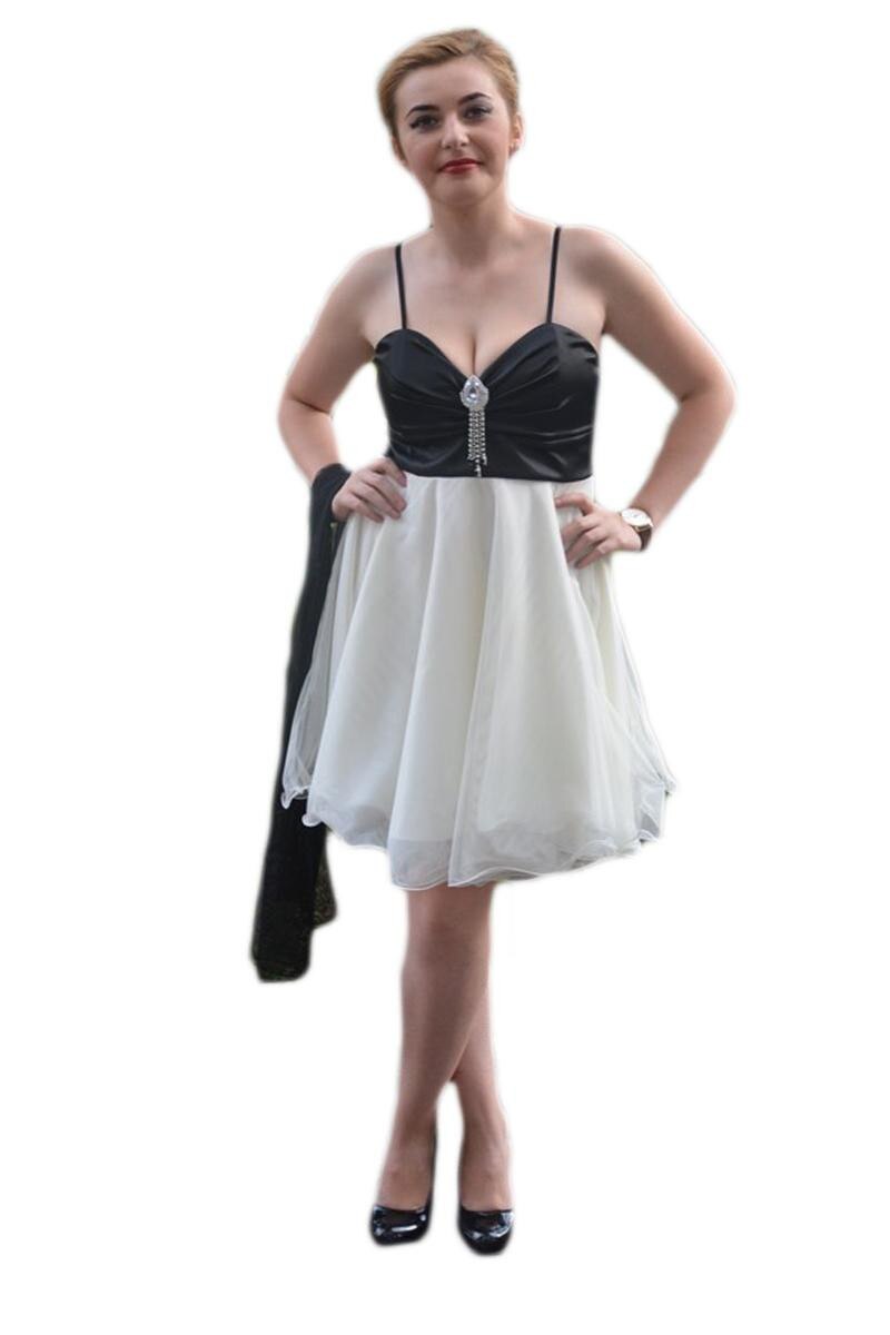 Rochie eleganta cu bust satinat ,fusta evazata din tul, D&J Exclusive, Negru/Alb