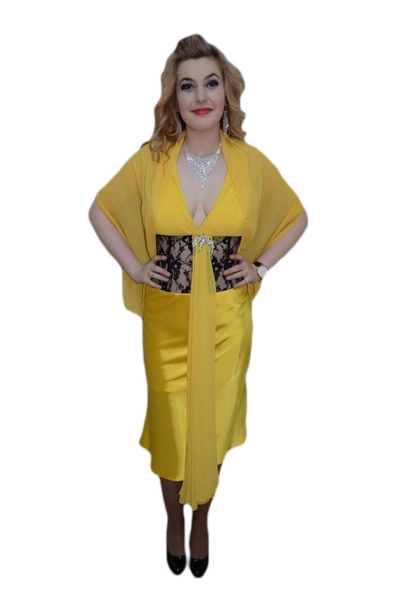 Rochie scurta de seara,decor de pietre,D&J Exclusive, Galben
