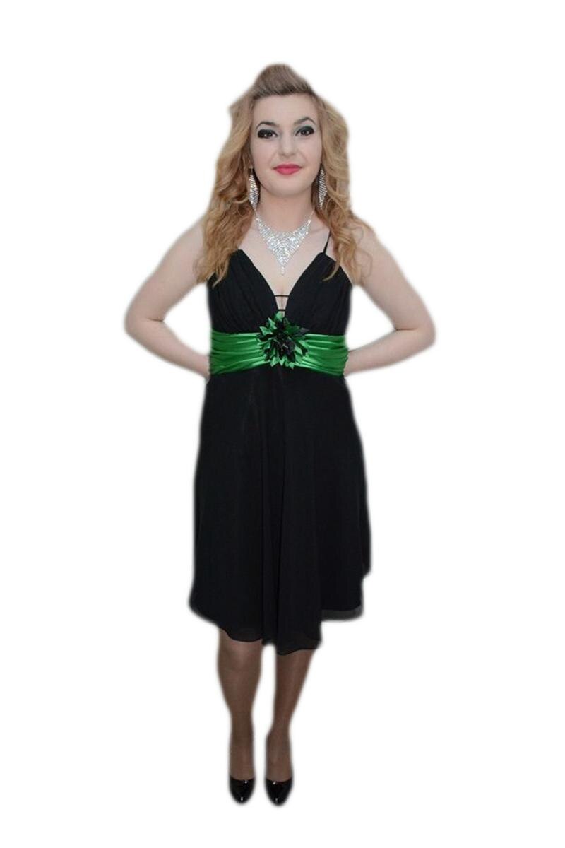 Rochie rafinata, Decolteu in V cu cristale argintii, D&J Exclusive, Negru