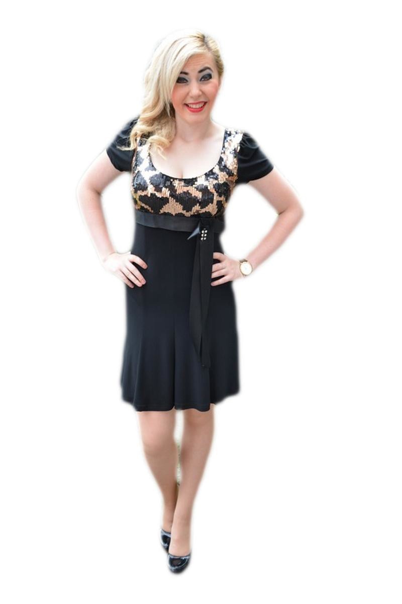 Rochie scurta din jerse cu paiete,D&J Exclusive, Negru