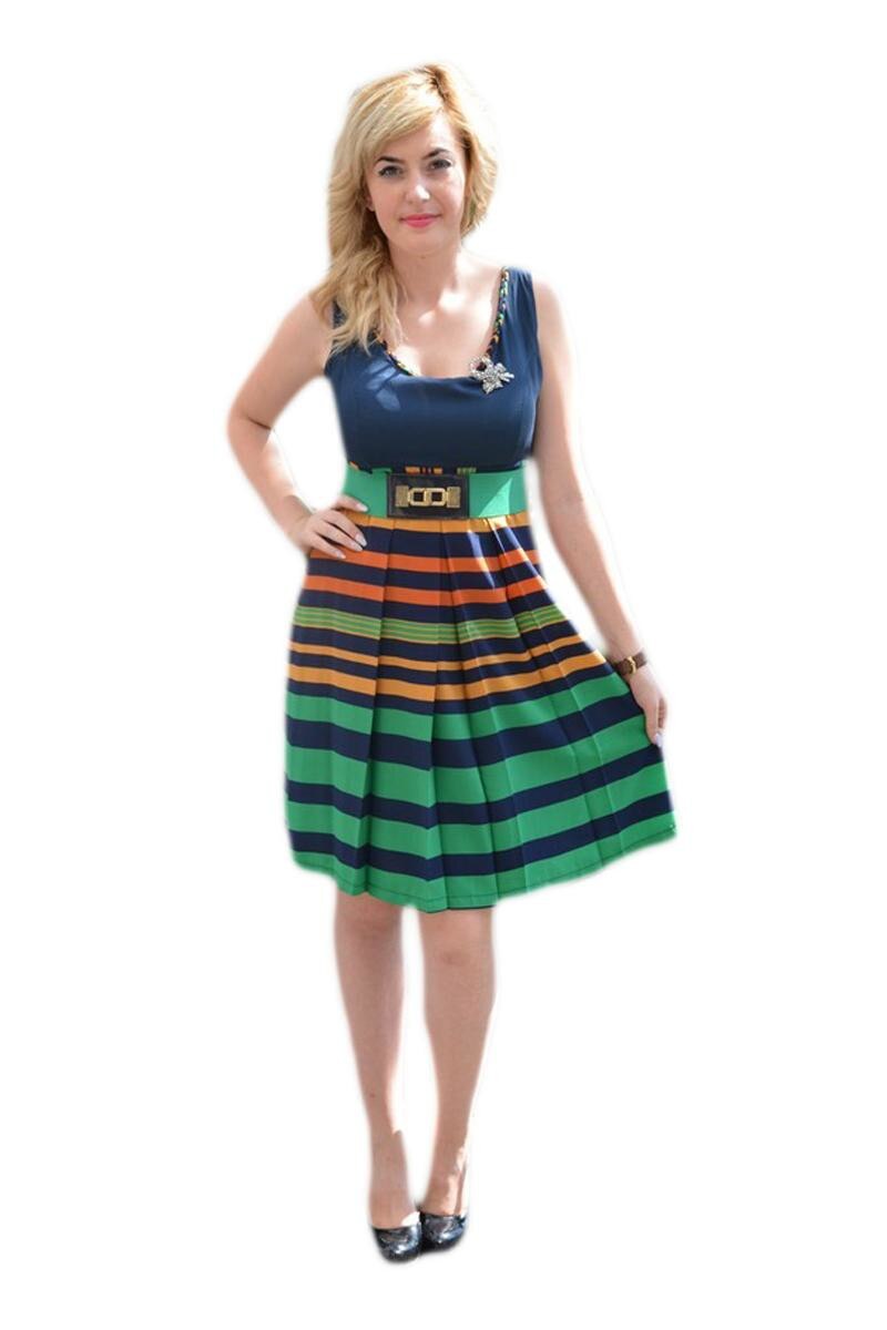 Rochie feminina cu pliuri, cu dungi colorate,D&J Exclusive, Multicolor