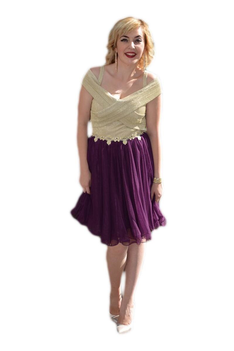 Rochie rafinata din tul, material lucios , model scurt,D&J Exclusive, Mov