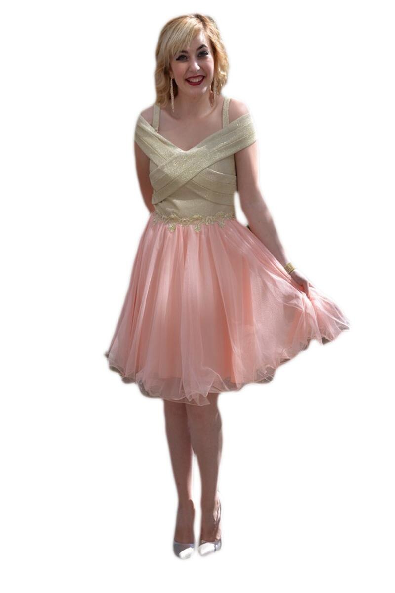 Rochie rafinata din tul, material lucios , model scurt,D&J Exclusive, Roz