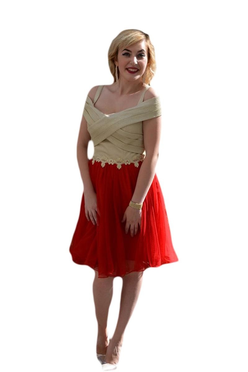 Rochie rafinata din tul, material lucios , model scurt,D&J Exclusive, Rosu