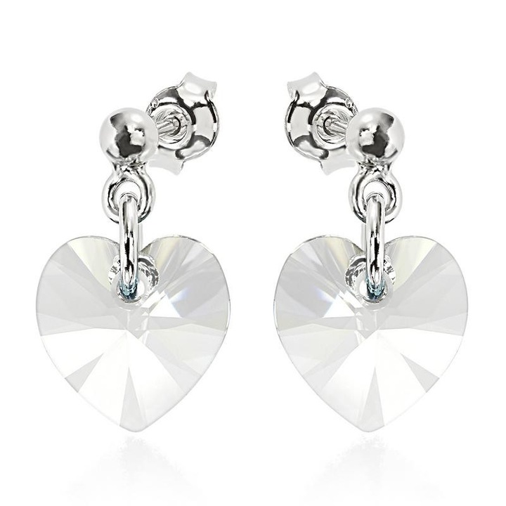 e-Crystal - 925 ezüst ródiumozott stud fülbevaló® Heart 10mm Crystal Clear kristályal