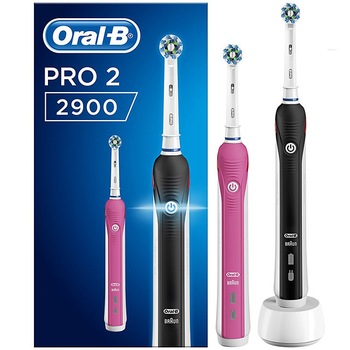 Set de 2 periute de dinti electrice Oral-B Pro 2900, roz si negru, 2 moduri de perie Set de 2 periute de dinti electrice Oral-B Pro 2900, roz si negru, 2 moduri de perie