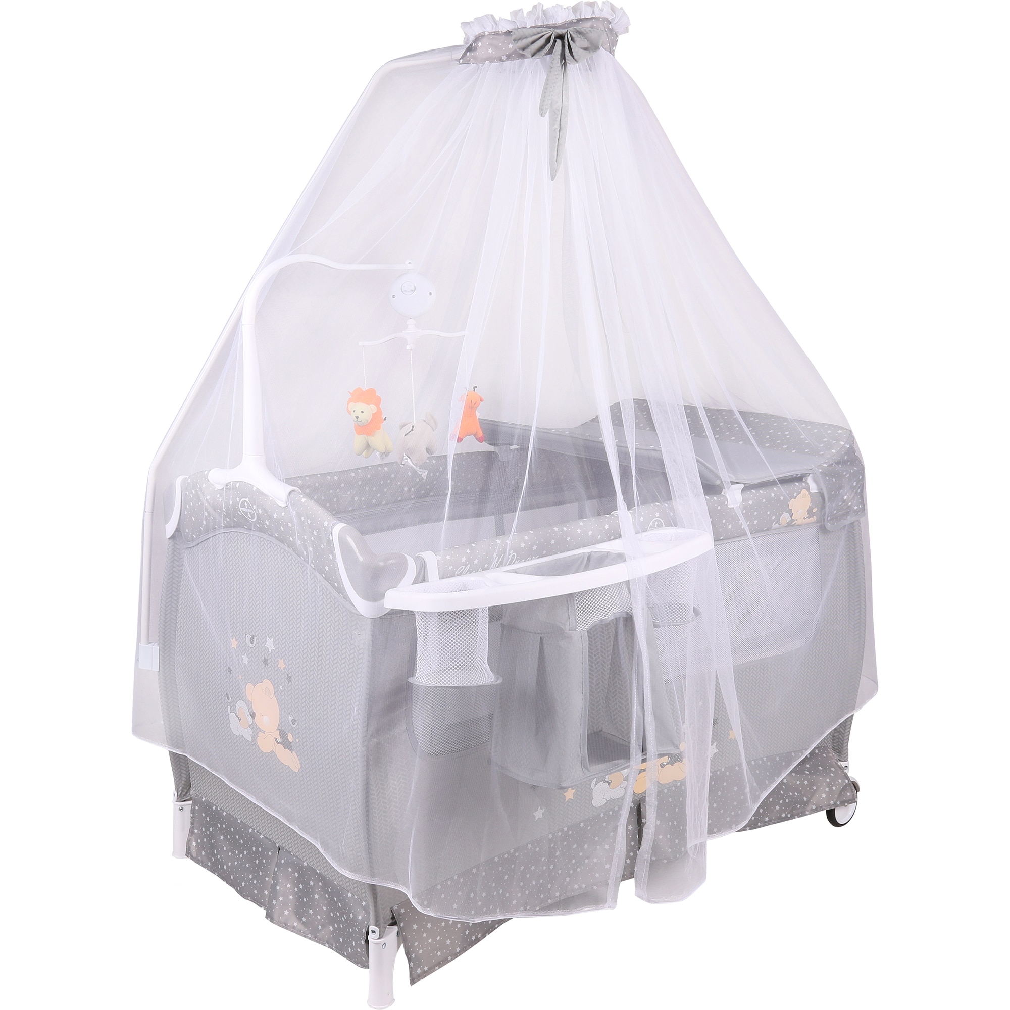 Pat pliant Lorelli Classic Sleep'n Dream Rocker, cu baldachin, 2 nivele si sistem de leganare, Gri