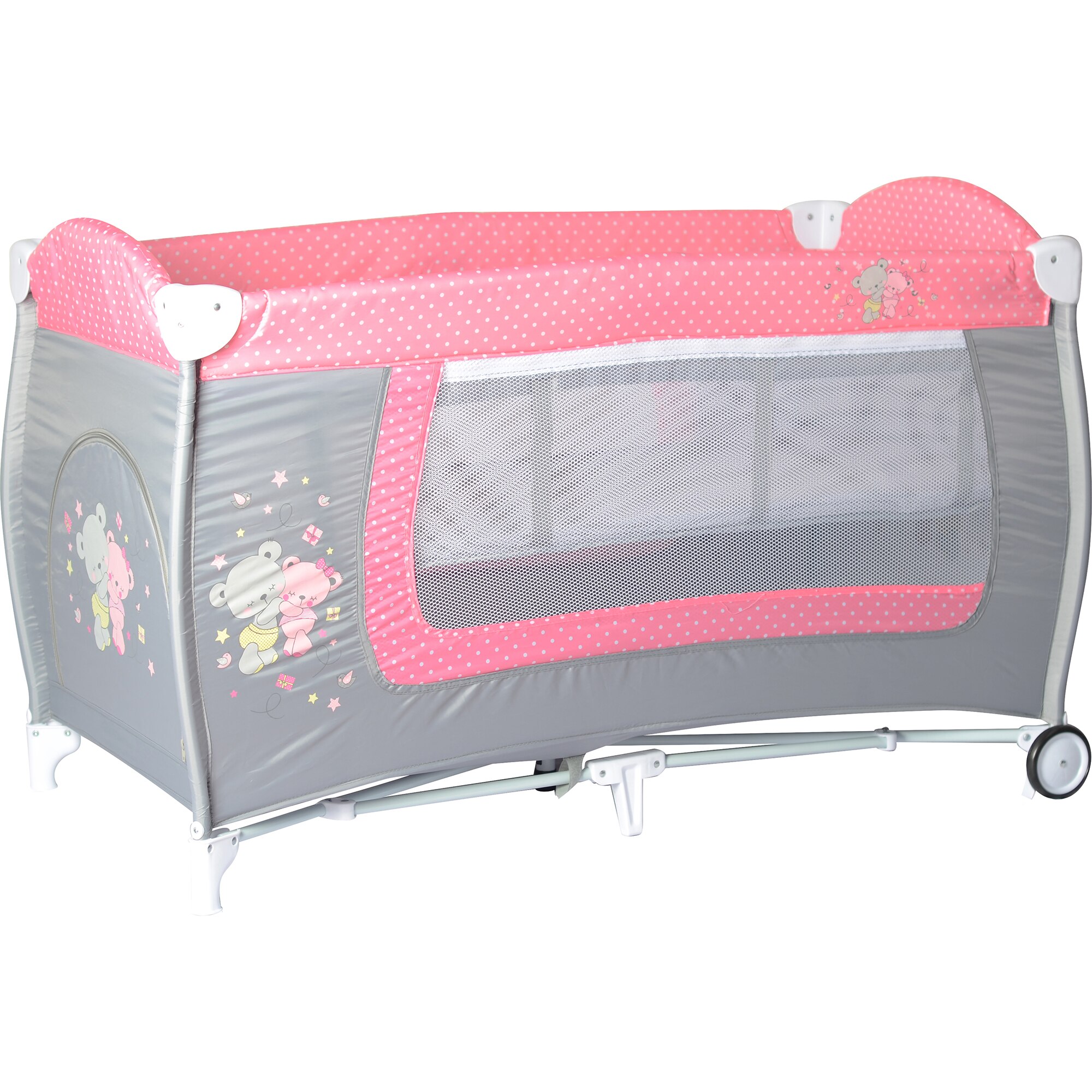 Pat pliant Lorelli Classic Danny, 2 nivele, Ursuleti, Gri/Roz