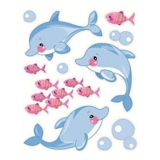 Sticker perete, delfini si pestisori, 30 x 38 cm