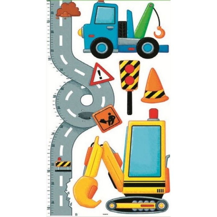 Sticker perete, masurator inaltime cu utilaje de constructii, 32 x 175 cm