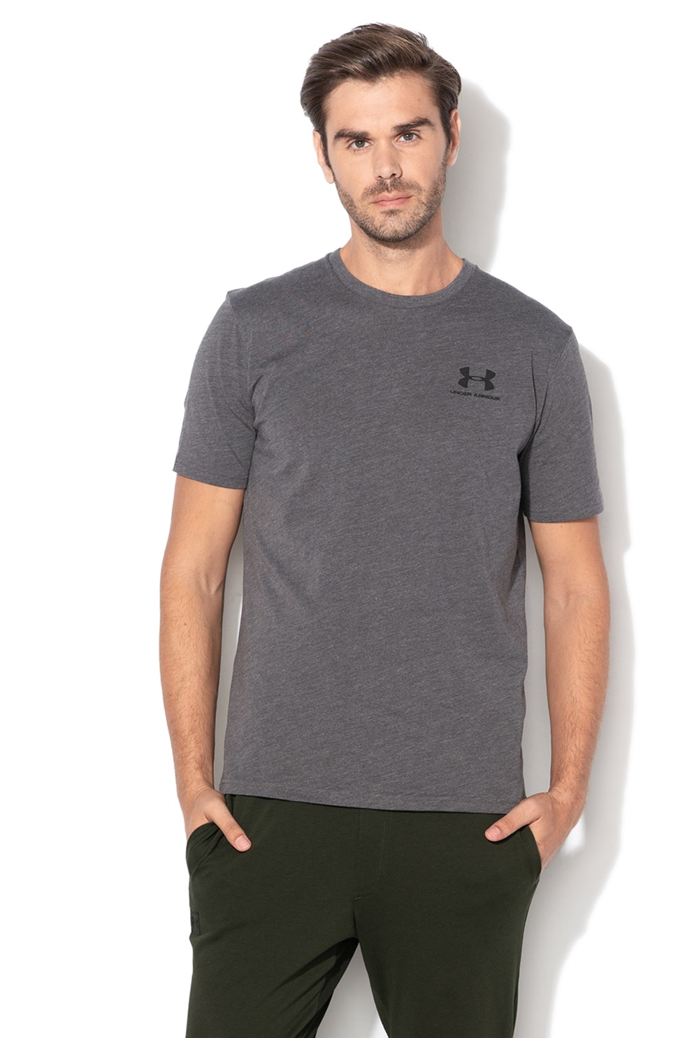 Under Armour, Tricou lejer cu decolteu la baza gatului pentru fitness Sportstyle, Gri