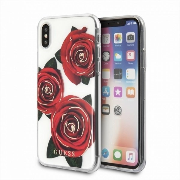 Husa de protectie Guess pentru iPhone X, Rosu/Transparent