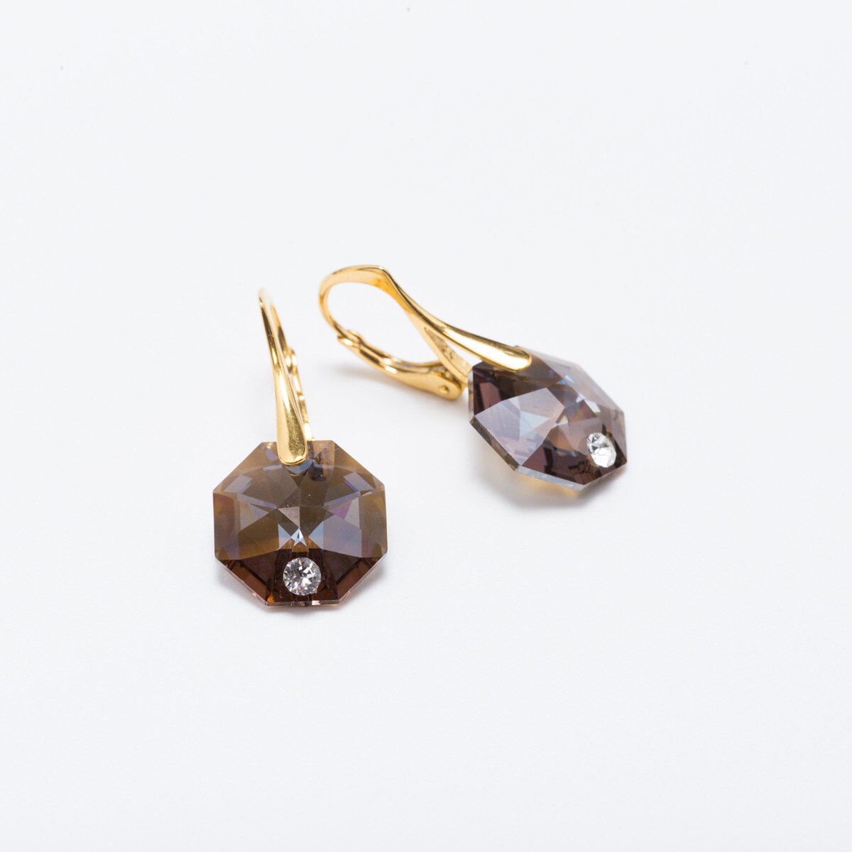 Cercei Argint DaviCrystals cu cristale Swarovski octogon cu leverback agatator gold black diamond