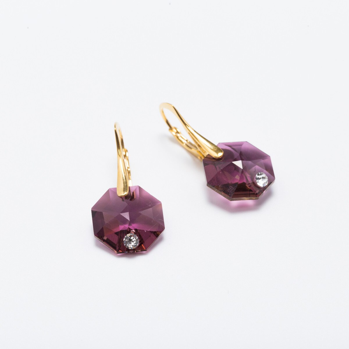Cercei Argint DaviCrystals cu cristale Swarovski octogon cu leverback agatator gold amethyst