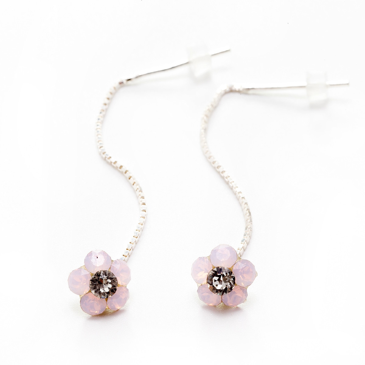 Cercei Argint DaviCristals cu cristale floare S cu tija lant Rose water opal