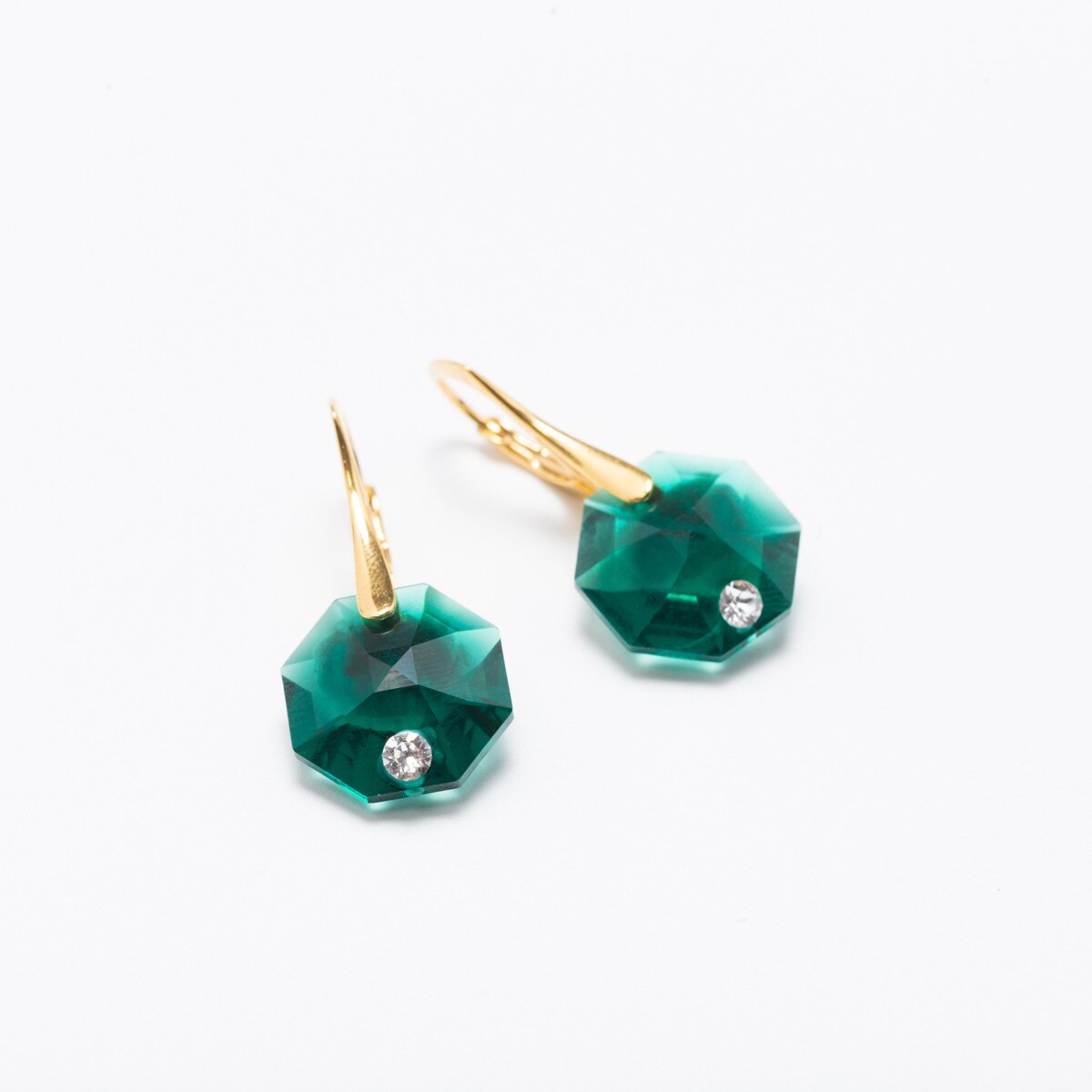 Cercei Argint DaviCrystals cu cristale Swarovski octogon cu leverback agatator gold emerald