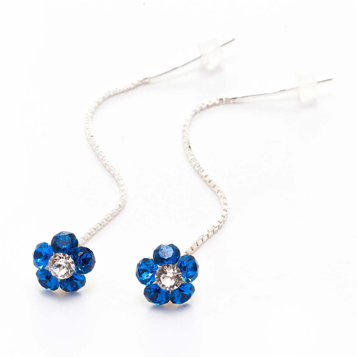 Cercei Argint DaviCristals cu cristale floare S cu tija lant Capri blue