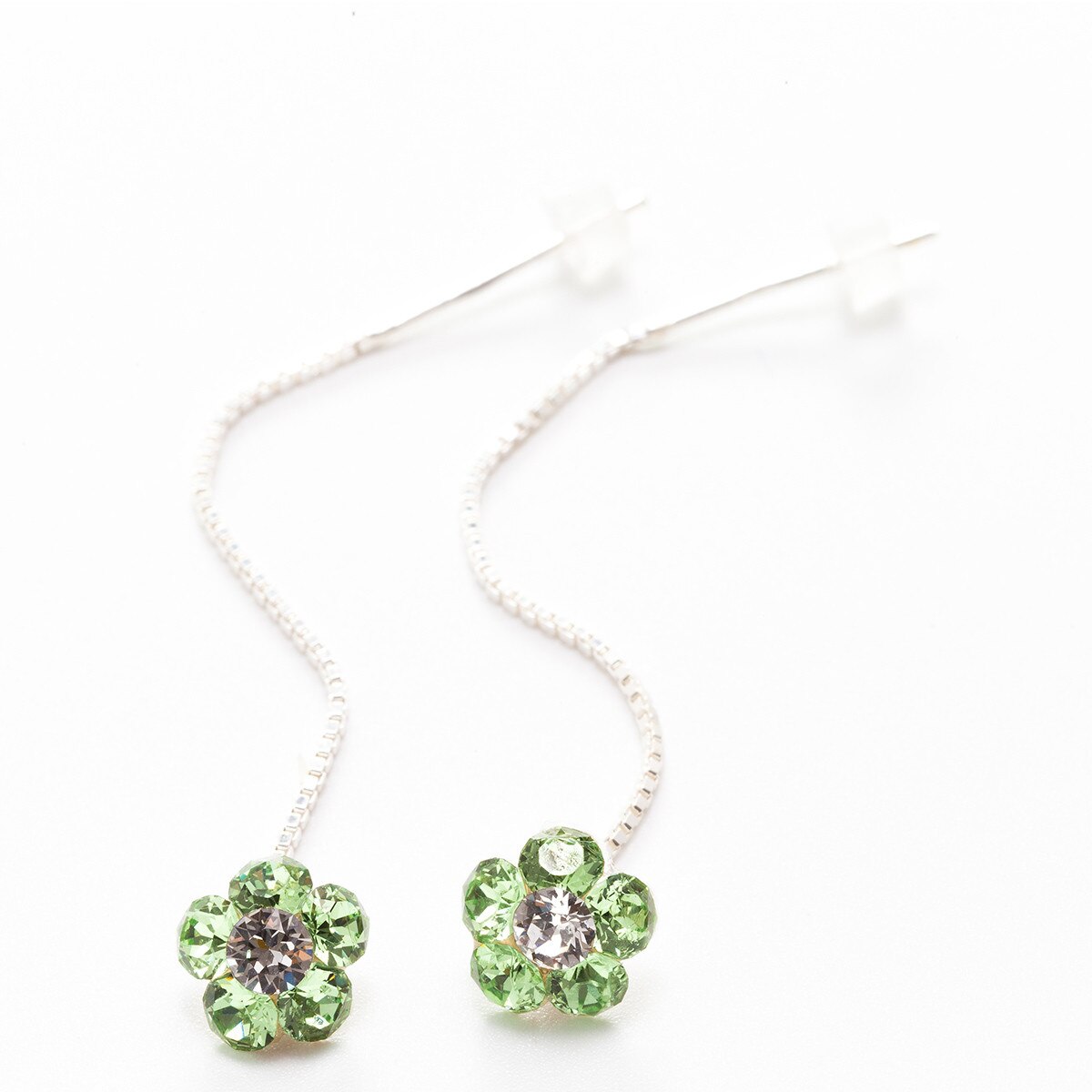 Cercei Argint DaviCristals cu cristale floare S cu tija lant Peridot