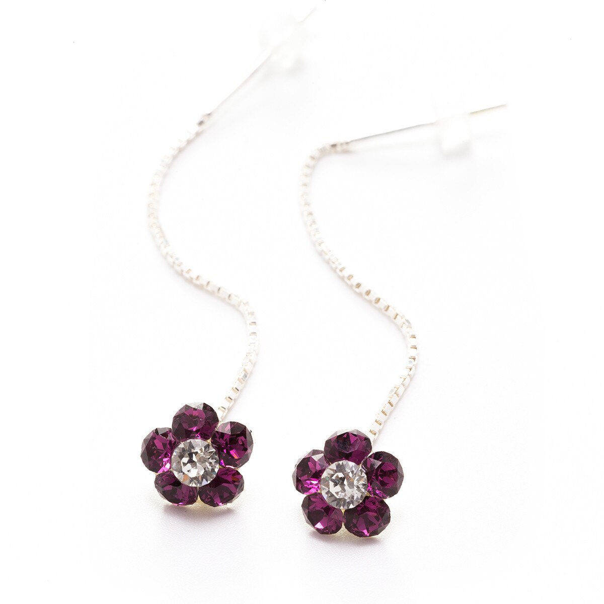 Cercei Argint DaviCristals cu cristale floare S cu tija lant Amethyst