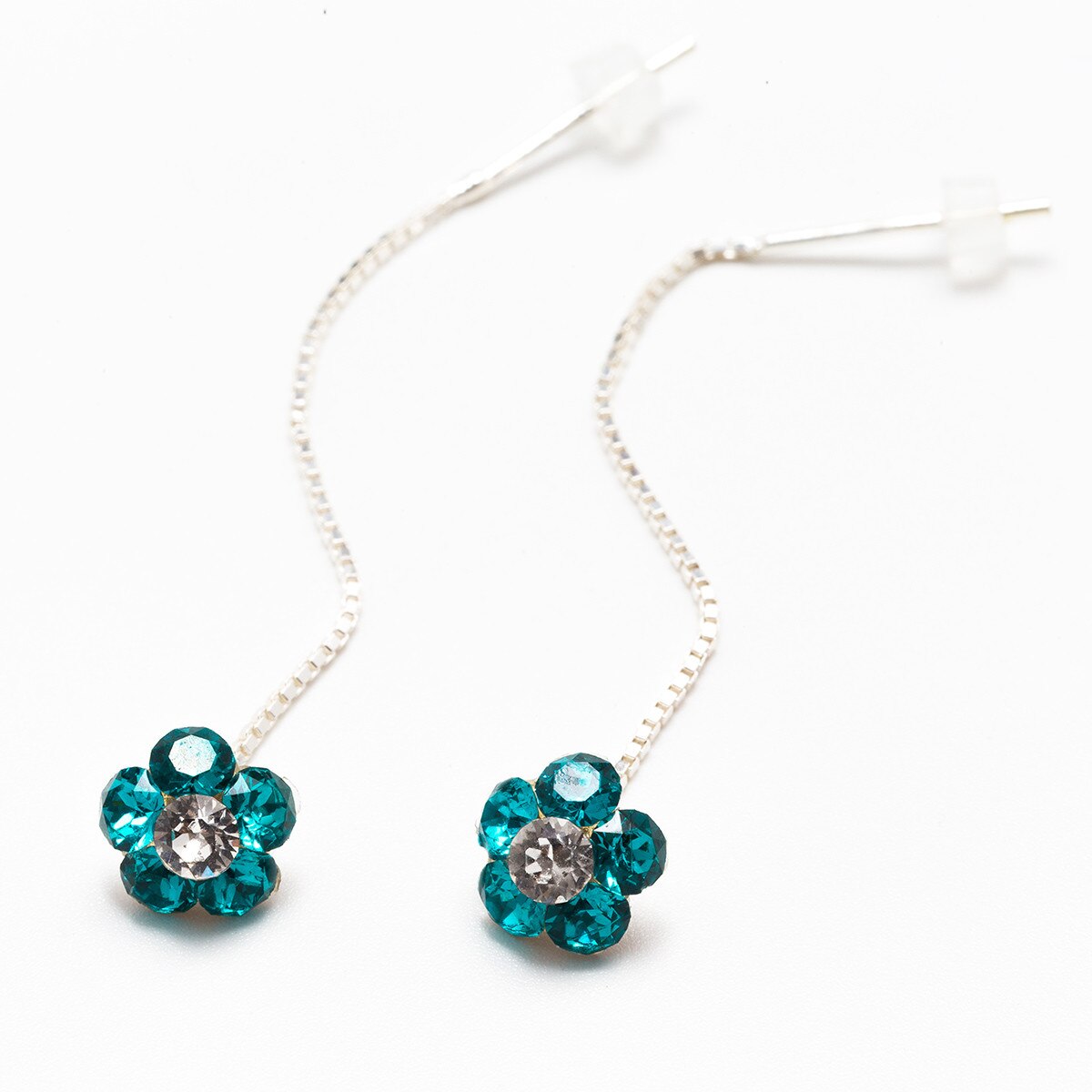 Cercei Argint DaviCristals cu cristale floare S cu tija lant Blue Zircon