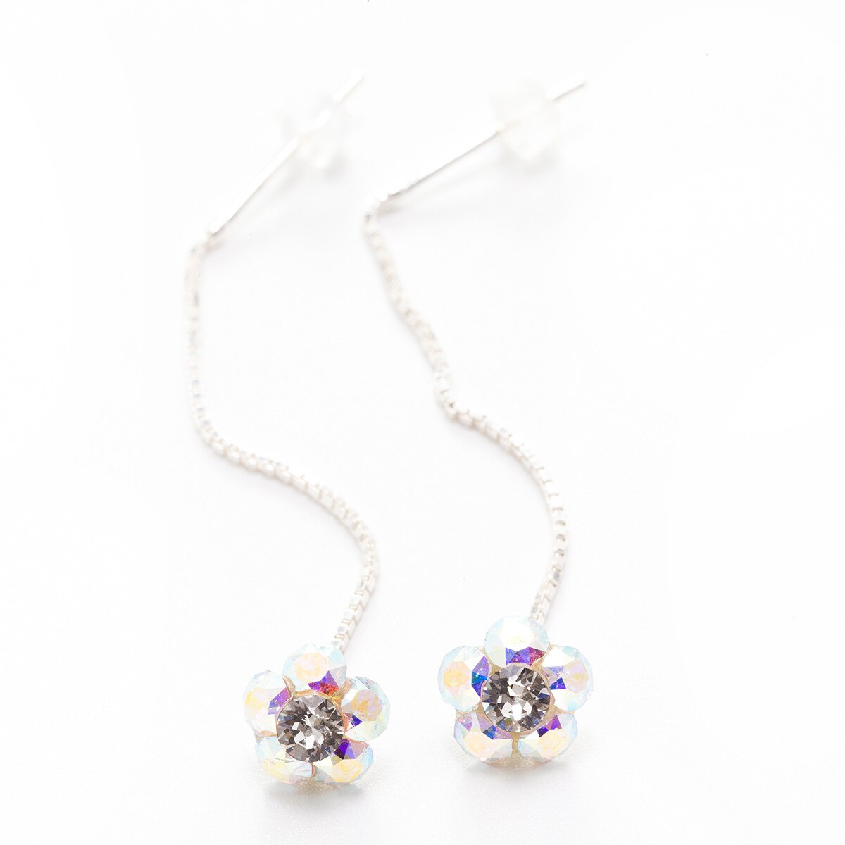 Cercei Argint DaviCristals cu cristale floare S cu tija lant Aurore Boreale