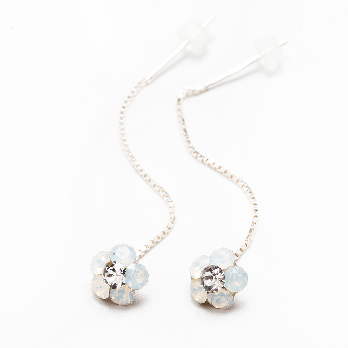 Cercei Argint DaviCristals cu cristale floare S cu tija lant White opal
