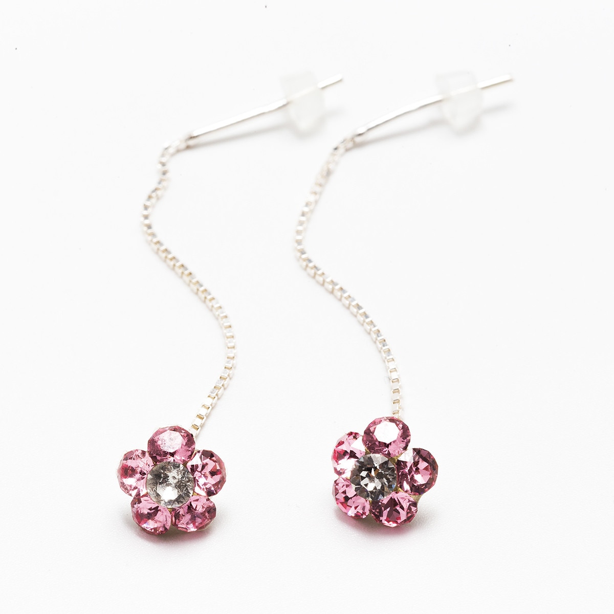 Cercei Argint DaviCristals cu cristale floare S cu tija lant Light Rose