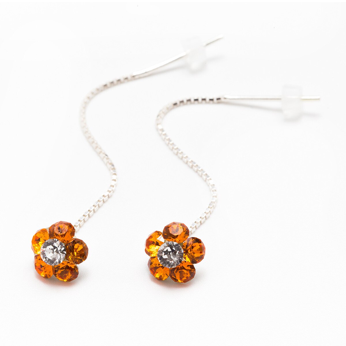 Cercei Argint DaviCristals cu cristale floare S cu tija lant Tangerine