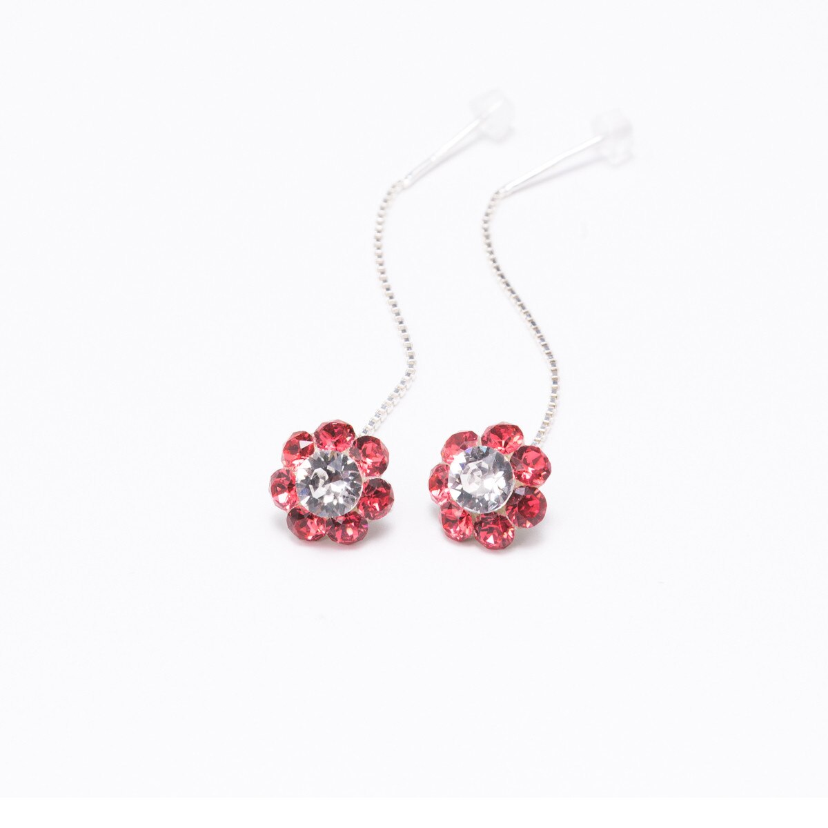 Cercei Argint DaviCristals cu cristale floare M cu tija lant Padparadcha