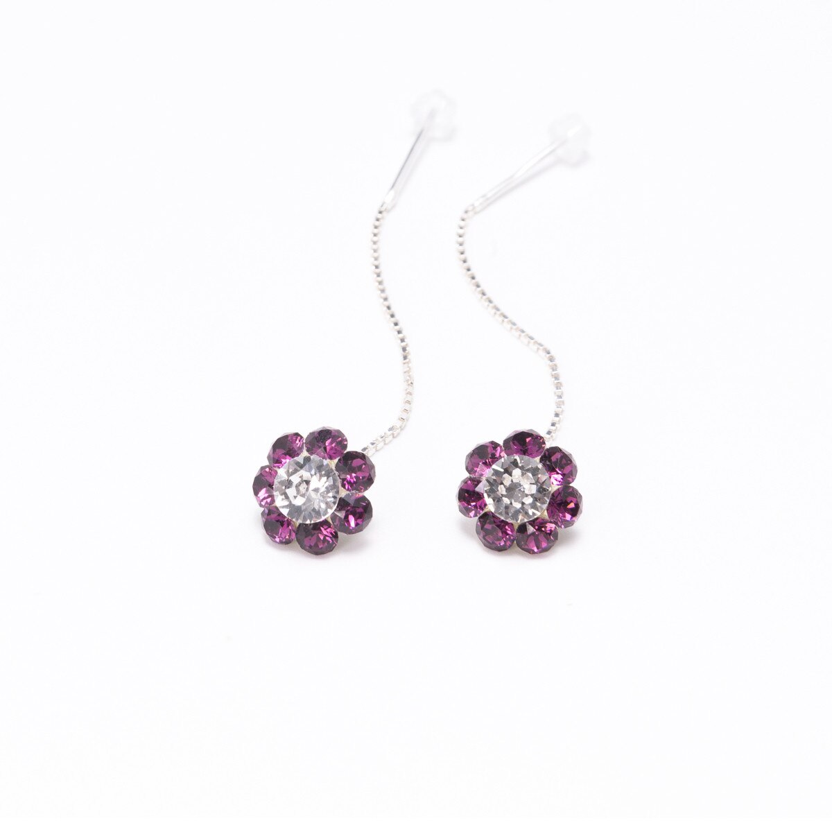 Cercei Argint DaviCristals cu cristale floare M cu tija lant Amethyst