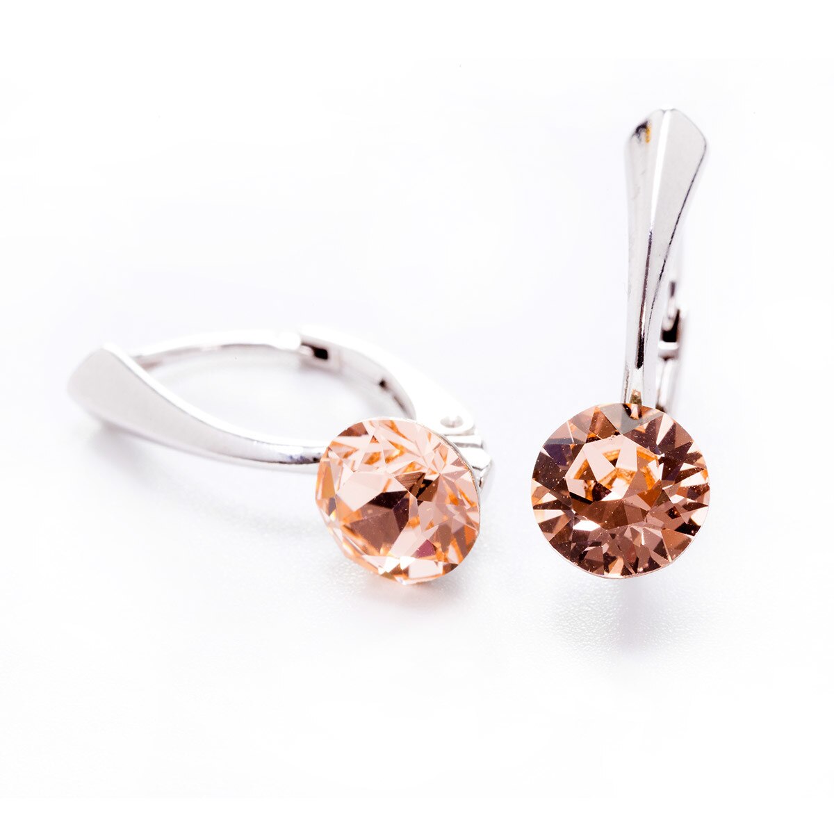 Cercei Argint cu Cristale Swarovski cu un singur cristal xirius cu leverback mare Light Peach