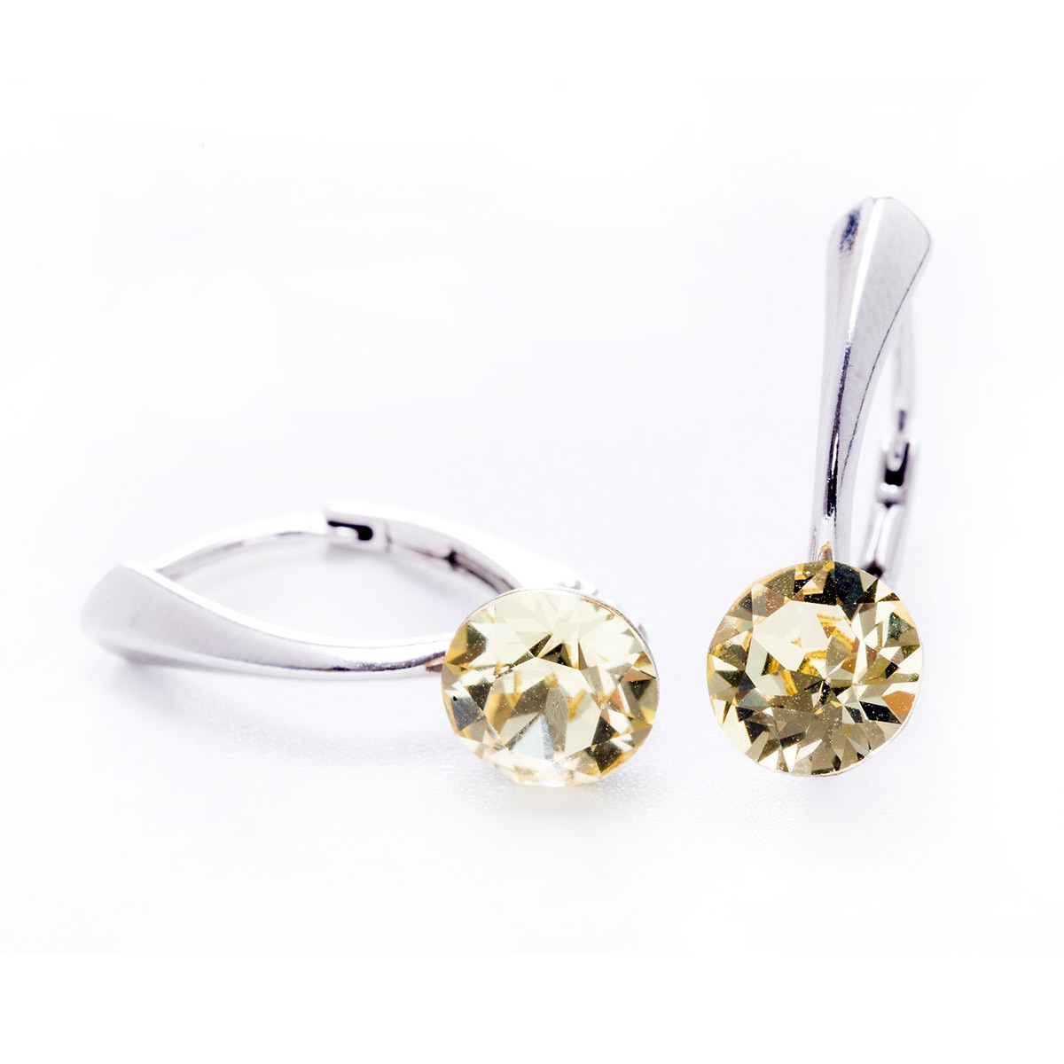 Cercei Argint DaviCrystals cu cristale Swarovski cu un singur cristal xirius cu leverback mare jonquil