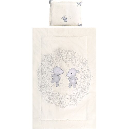 Set Lorelli Lenjerie Pat Bumbac Ranforce 3 Piese 2018, Happy Hippo Beige