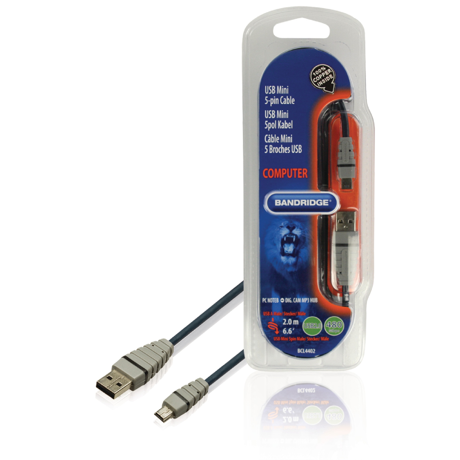Кабел USB 2.0 USB A мъжки ->USB Mini 5-pin мъжки, 2.0 метра - eMAG.bg