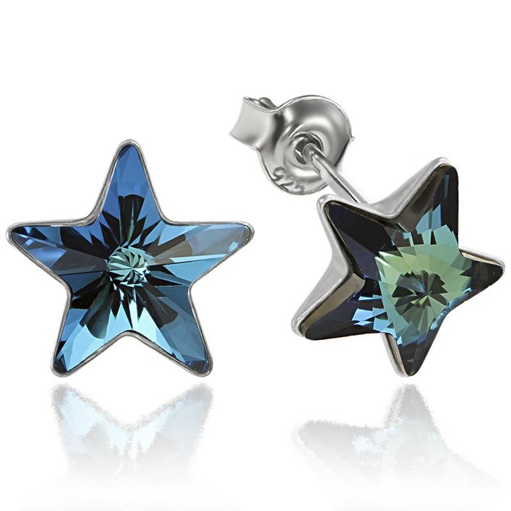 e-Crystal - 925 ezüst ródiumozott stud fülbevaló® Star 10mm Bermuda Blue kristályal