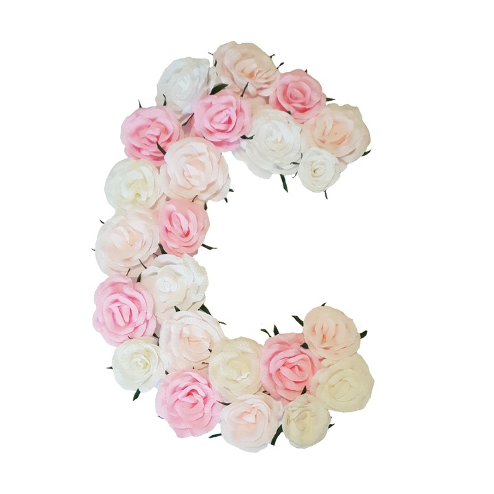 Litera volumetrica C Handmade Minis Boutique, alb cu roz