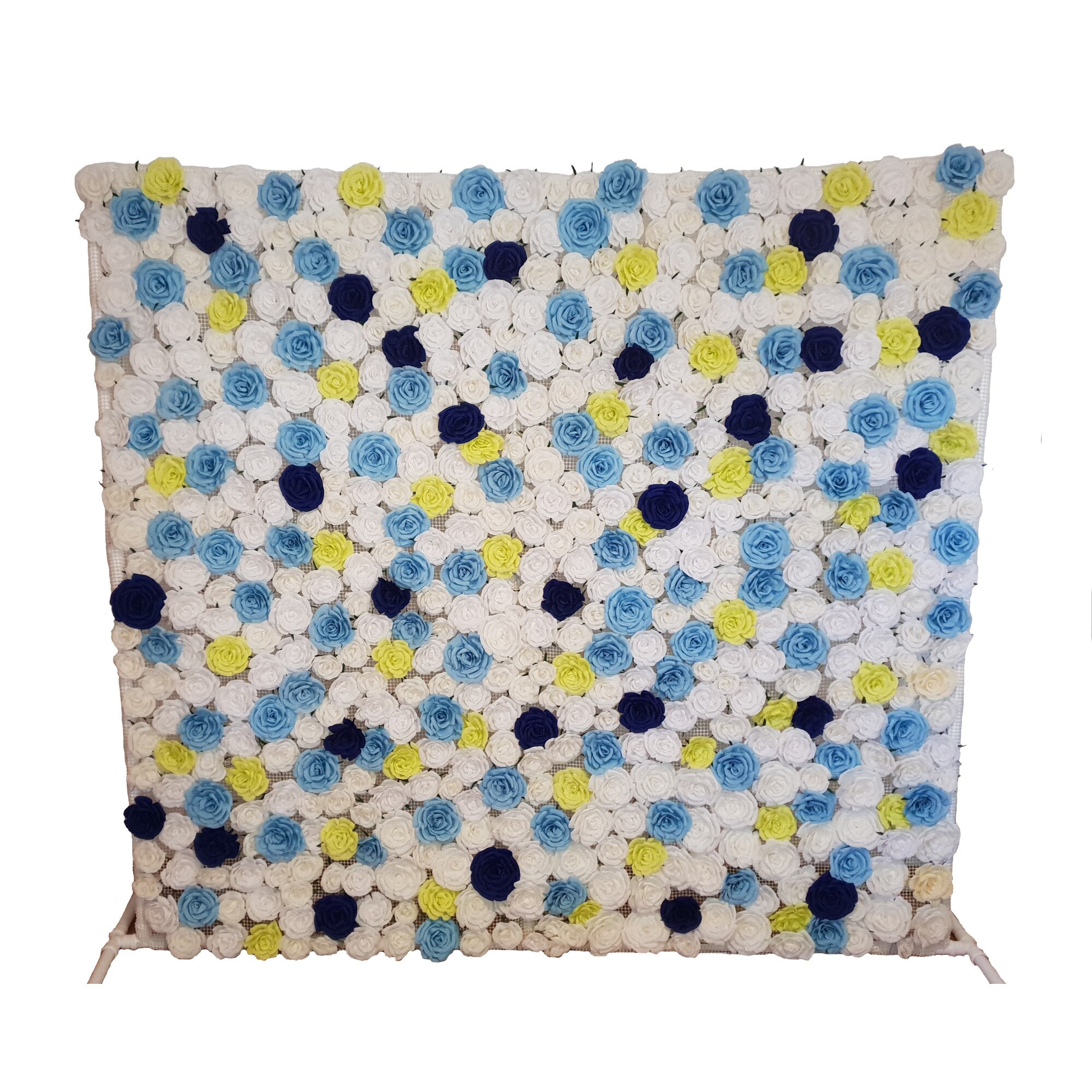 Panou floral Handmade Minis Boutique, alb, vernil si albastru