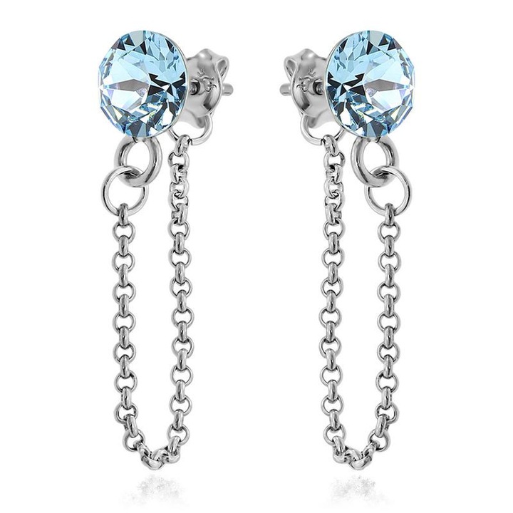 e-Crystal - 925 ezüst ródiumozott stud fülbevaló® Xirius Chain 6mm Aquamarine kristályal