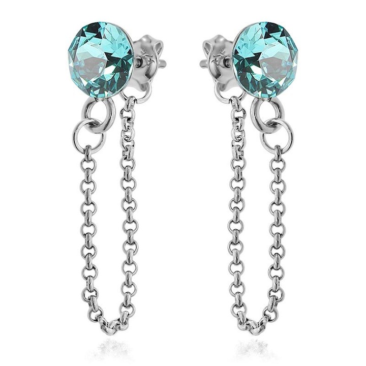 e-Crystal - 925 ezüst ródiumozott stud fülbevaló® Xirius Chain 6mm Light Turquoise kristályal