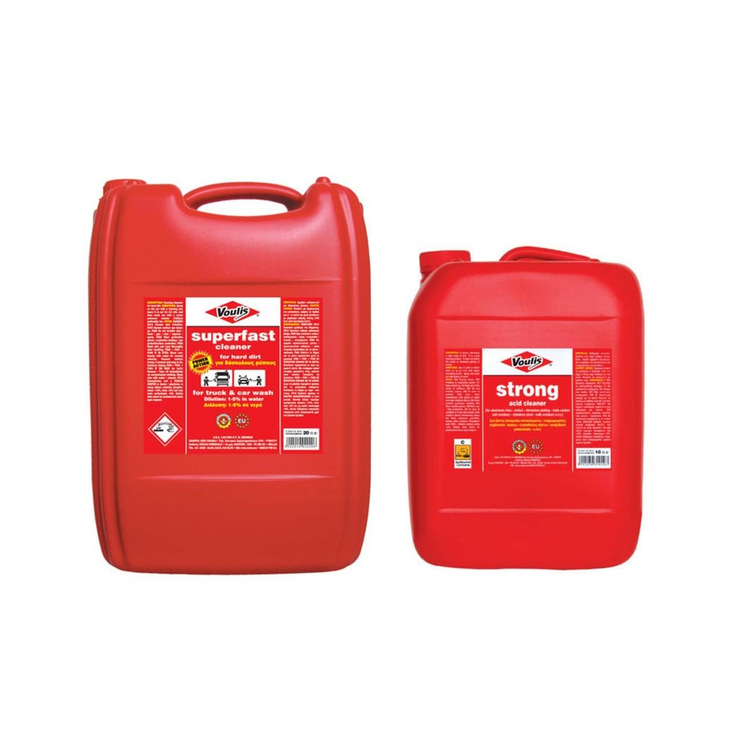 Pachet spuma auto activa profesionala Voulis Superfast 20L + solutie profesionala Voulis Strong pentru curatarea jantelor si a suprafetelor din aluminiu (inclusiv a rezervoarelor) 10L