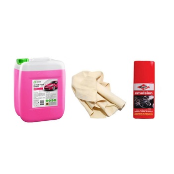 Pachet spuma auto activa profesionala Grass Effect Foam 6kg + laveta piele naturala 40x35 + solutie profesionala - Emulsie protectiva pentru piele si plastice Voulis Emulsion 180 ml Pachet spuma auto activa profesionala Grass Effect Foam 6kg + laveta piele naturala 40x35 + solutie profesionala - Emulsie protectiva pentru piele si plastice Voulis Emulsion 180 ml